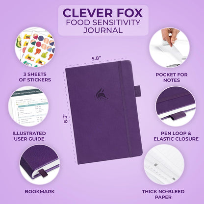 Clever Fox Food Sensitivity Journal & Symptom Diary, 8.5x11 Purple