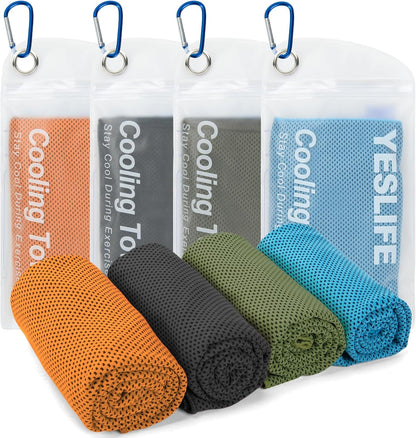 YESLIFE Cooling Towels, 4-Pack 40"x12", Multicolor Set A | Microfiber gym towels, soft breathable neck wrap, cooling towel for yoga running sport camping, Multicolor, 4-pack