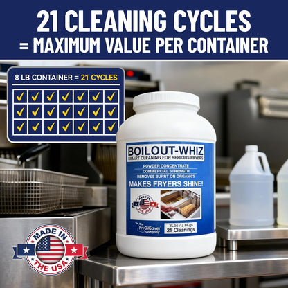 8LB Boil-Out Whiz Deep Fryer Cleaner - Degreaser Powder for Commercial Kitchen Cleaning Oil Saver - Deep Fryer Pot & Coil Safe - Extend Oil Life, Save Time & Energy - by FryOilSaver Co