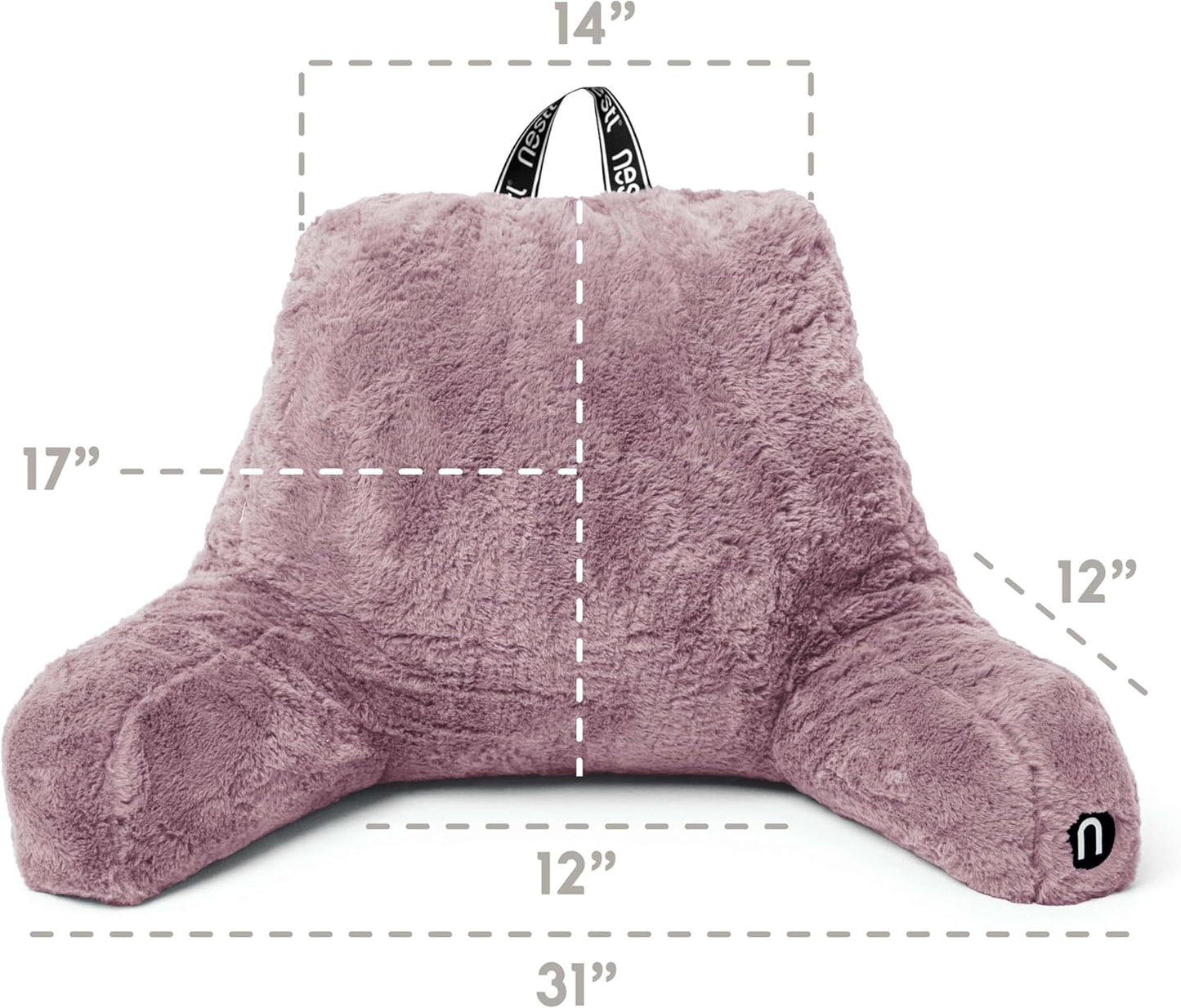 Nestl Fur Reading Pillow with Shredded Memory Foam, Stylish Back Pillow for Bed Sitting Up, Faux Fur Reading Pillows for Sitting in Bed Adult & Kids, Sit Up Back Support Pillow with Arms - Dark Grey