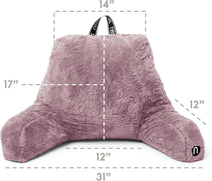 Nestl Fur Reading Pillow with Shredded Memory Foam, Stylish Back Pillow for Bed Sitting Up, Faux Fur Reading Pillows for Sitting in Bed Adult & Kids, Sit Up Back Support Pillow with Arms - Dark Grey