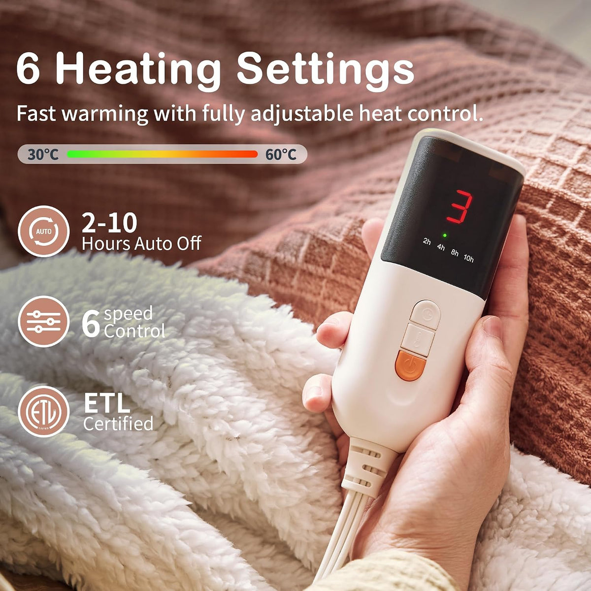 Texciting Heated Blanket 50"X60",Soft Electric Blanket,ETL Certified,Grey
