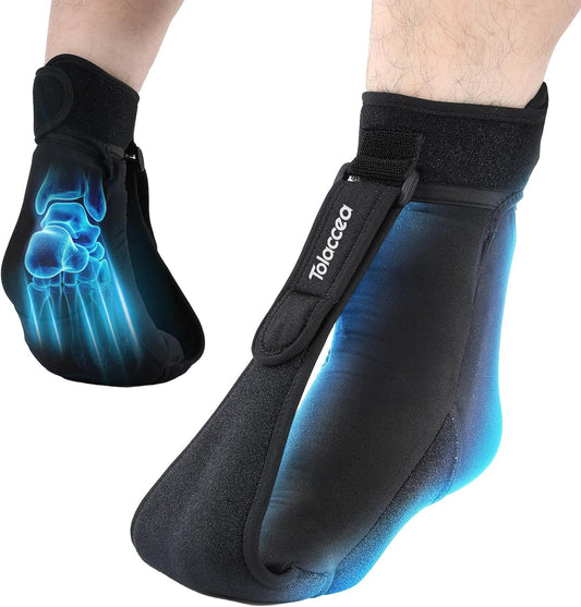 Tolaccea Plantar Fasciitis Night Splint Ice Pack Sock with Full Foot Ice Gel & Enhanced Cooling Arch Gel Pack, Adjustable Foot Splint for Women & Men for Foot Drop & Heel Pain (S/M)