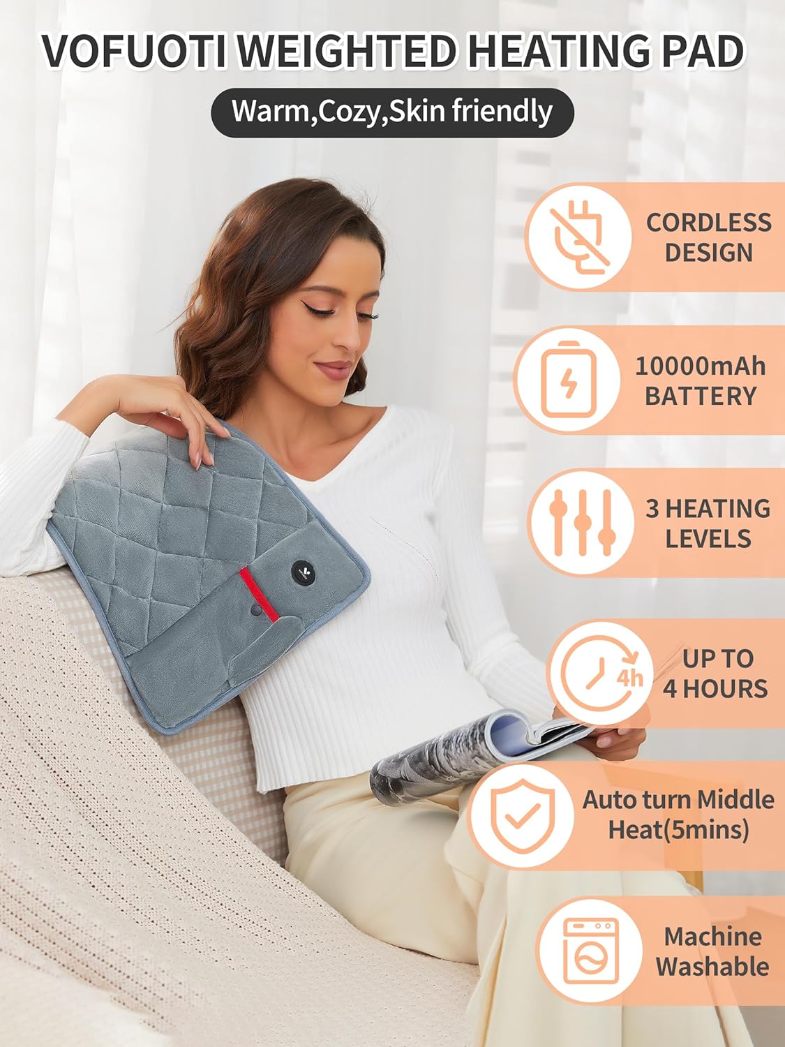 Vofuoti Portable Cordless Weighted Heating Pad with 7.4V 10000mAh Battery