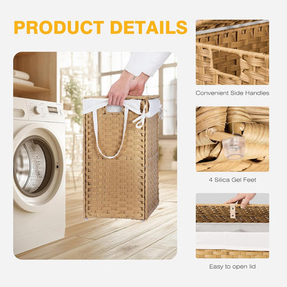 NEWBULIG Laundry Hamper Sorter with Wheels, Rolling Laundry Basket with Shelf & Removable Pull-Out Bag, Dirty Clothes Hamper for Room Organizer, 3 x 10.6 Gal (120L) - Rustic Brown and Black