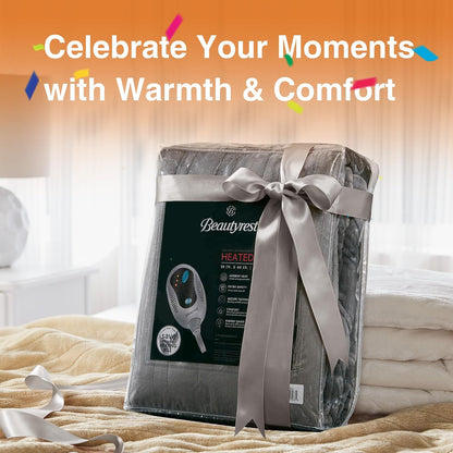 Beautyrest Reversible Heated Throw - Plush Sherpa Heating Blanket, Grey