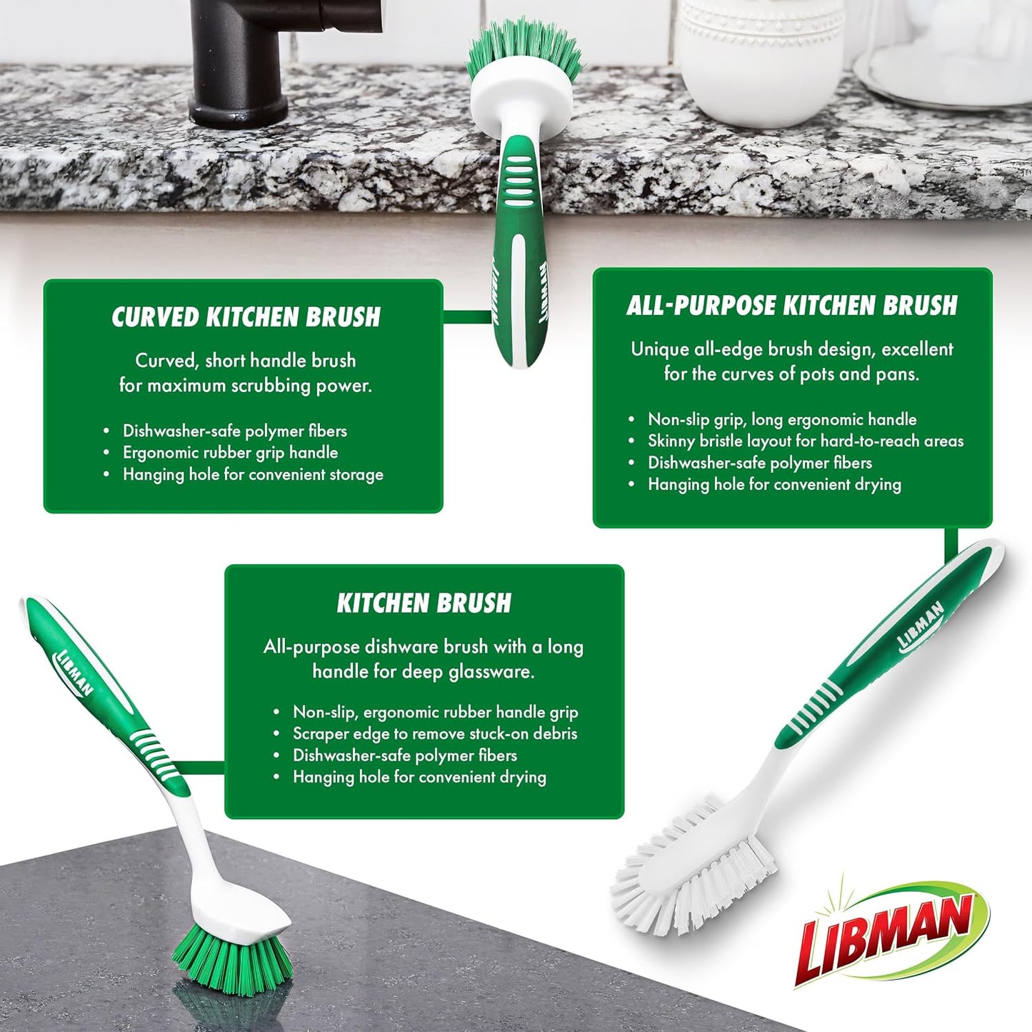 Libman Scrub Brush Kit | Cleaning Brush | Tile & Grout Brush | Small Scrub Brush | Power Scrub Brush | Carpet Brush | Bathroom Scrubber | Boot Scrubber | 3 Different Brushes Included