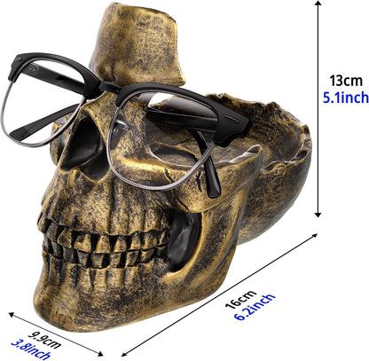 READAEER Skull Glasses Stand Holder, Creative Eyeglasses Holder, Sunglasses Spectacle Display Rack, Key Holder Resin Sculptures for Entryway, Home, Office, Desk, Nightstand (White)