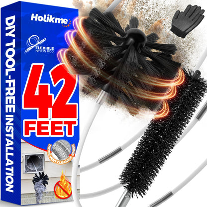 Holikme Dryer Vent Cleaner Kit - 42Ft Flexible Lint Brush for Deep Cleaning | Dryer Vent Cleaner Brush with Drill Attachment, Removes Years of Lint Buildup, Improves Airflow, Faster Drying & Fire Safety