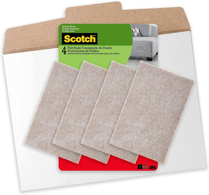 Scotch Felt Pads, 2 Pads, Rectangular, Beige, 4 in x 6 in | Protecting Hardwood Floors, Easy-to-apply, Self-Stick design, Reliable protection from nicks, dents and scratches (SP800-NA)