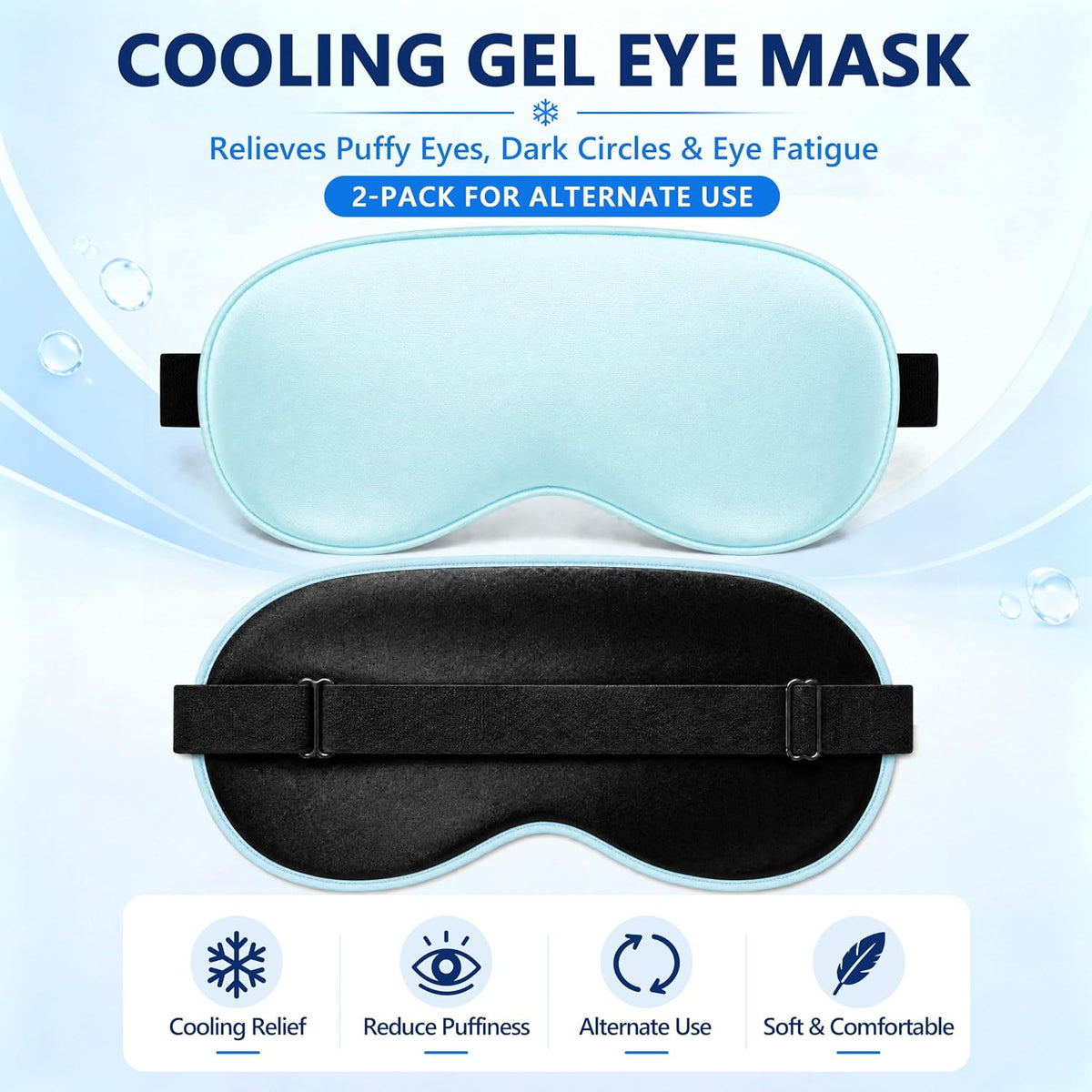 2 Pack Cooling Eye Mask for Puffy Eyes, Migraine Relief, Black & Black