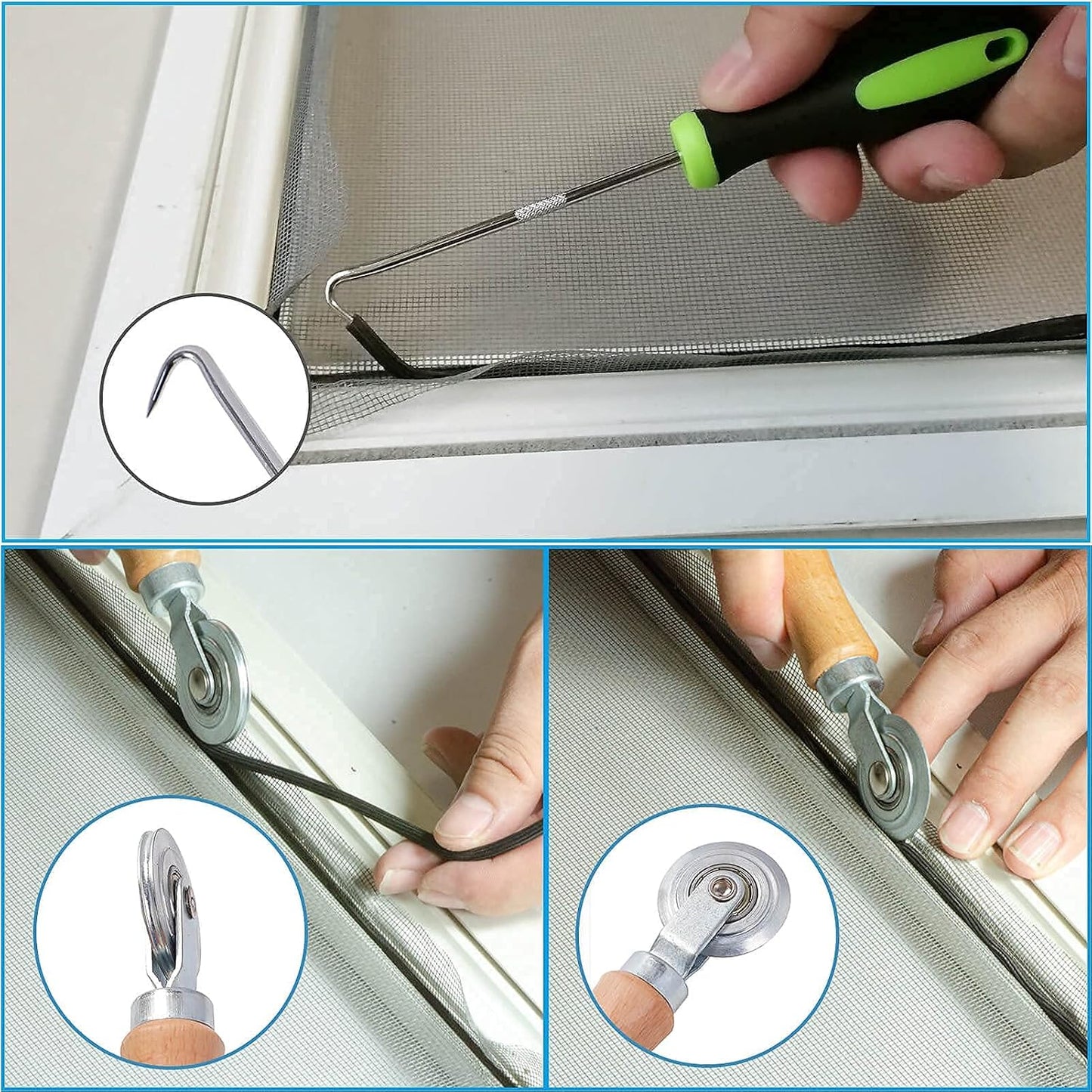 Windows Screen and Screen Door Repair Kit, 48"x118" Charcoal Fiberglass Mesh with Rolling Tool/Hook/Ruler/Cutter/Spline - Window Screen & Sliding Screen Door Replacement for Windows, TOOLTRIZ