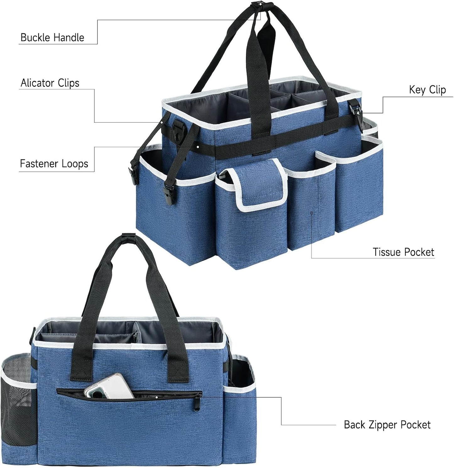Cleaning Caddy Bag,Large Cleaning Supplies Organizer with Handle for Housekeepers,Purple