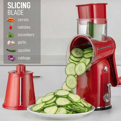 Zulay Kitchen Rotary Cheese Grater 5 Blade Cheese Shredder - Manual Hand Crank Cheese Grater With Reinforced Suction & 5 Interchangeable Drums - Easy to Use, Vegetable Chopper Round Mandoline Slicer - Colors B