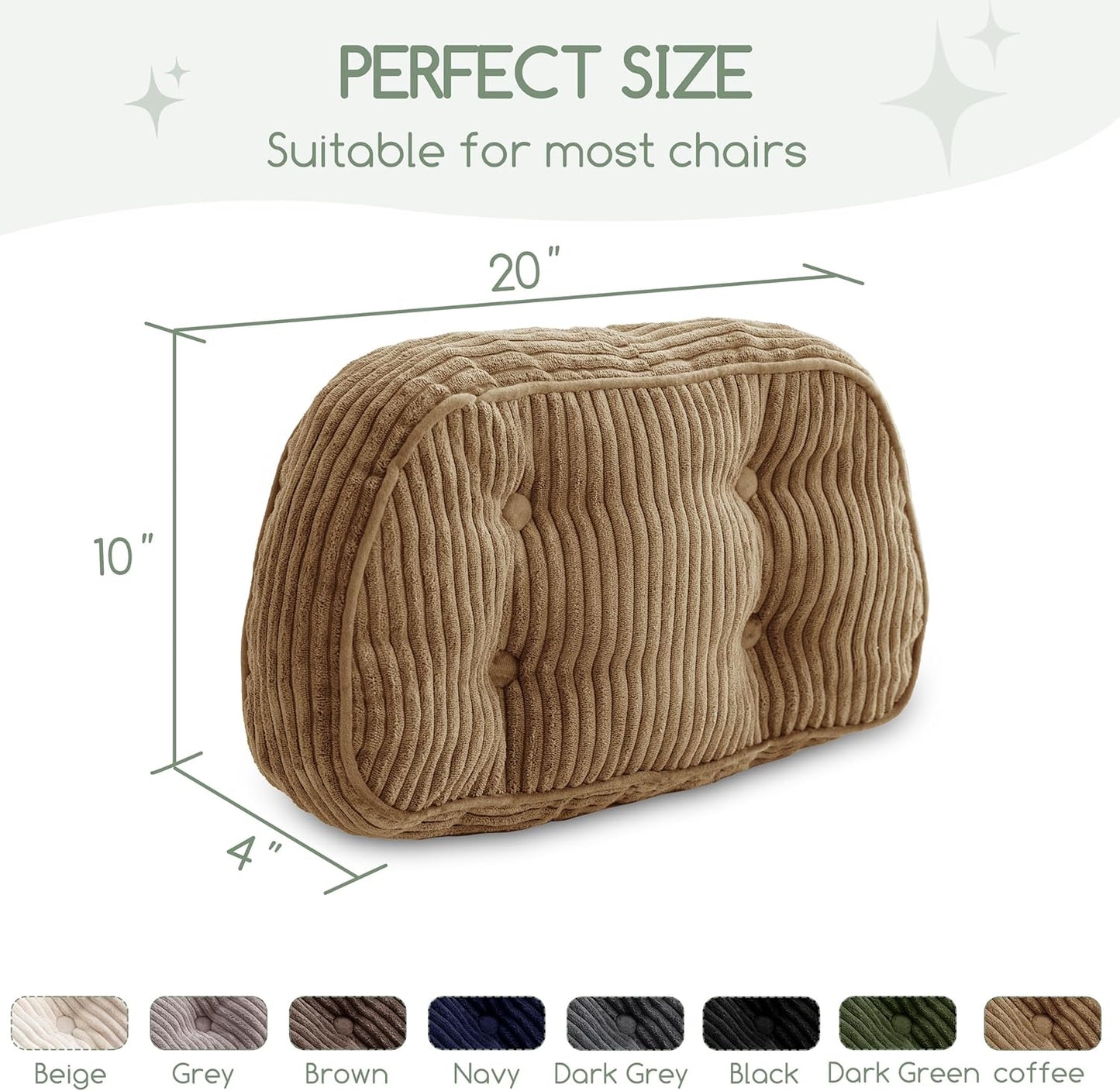 HIGOGOGO Lumbar Support Pillow for Recliner Chair/Accent Chair/Couch/Office Chair, Tufted Corduroy Back Support Cushion for Elderly, Recliner Cushions for Back Rest, Pain Relief, Reading, Dark Grey