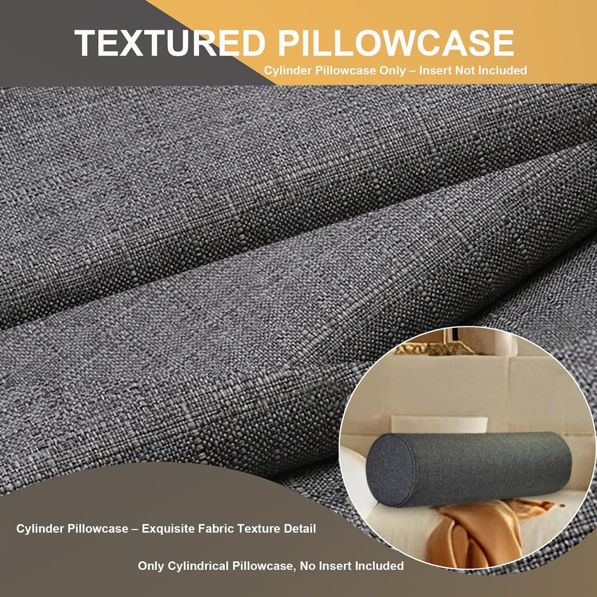 Tinbolunce Neck Roll Pillowcases with Zipper - Full Moon Bolster/Round Cylinder Pillow Case Cover for Bedroom, Living Room, Sofa - Solid Color Cervical Throw Pillow Covers