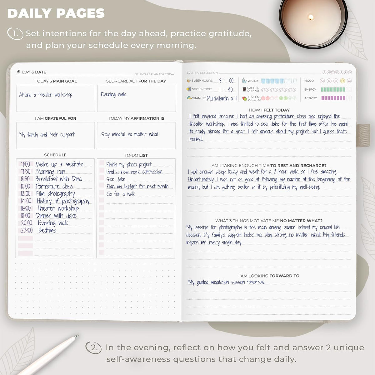 Clever Fox Self-Care Journal for Women, Daily Planner 5.8x8.3 Mystic blue