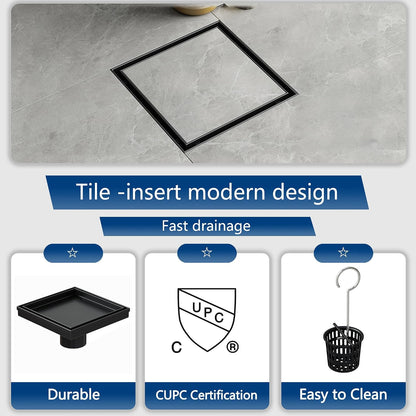 Neodrain 4" Brushed Square Shower Drain with Removable Tile Insert Grate | 304 Stainless Steel Tile Square Drain, Hidden Drain,Easy to Clean, Waterproof & Sturdy Shower Drain, CUPC Certified