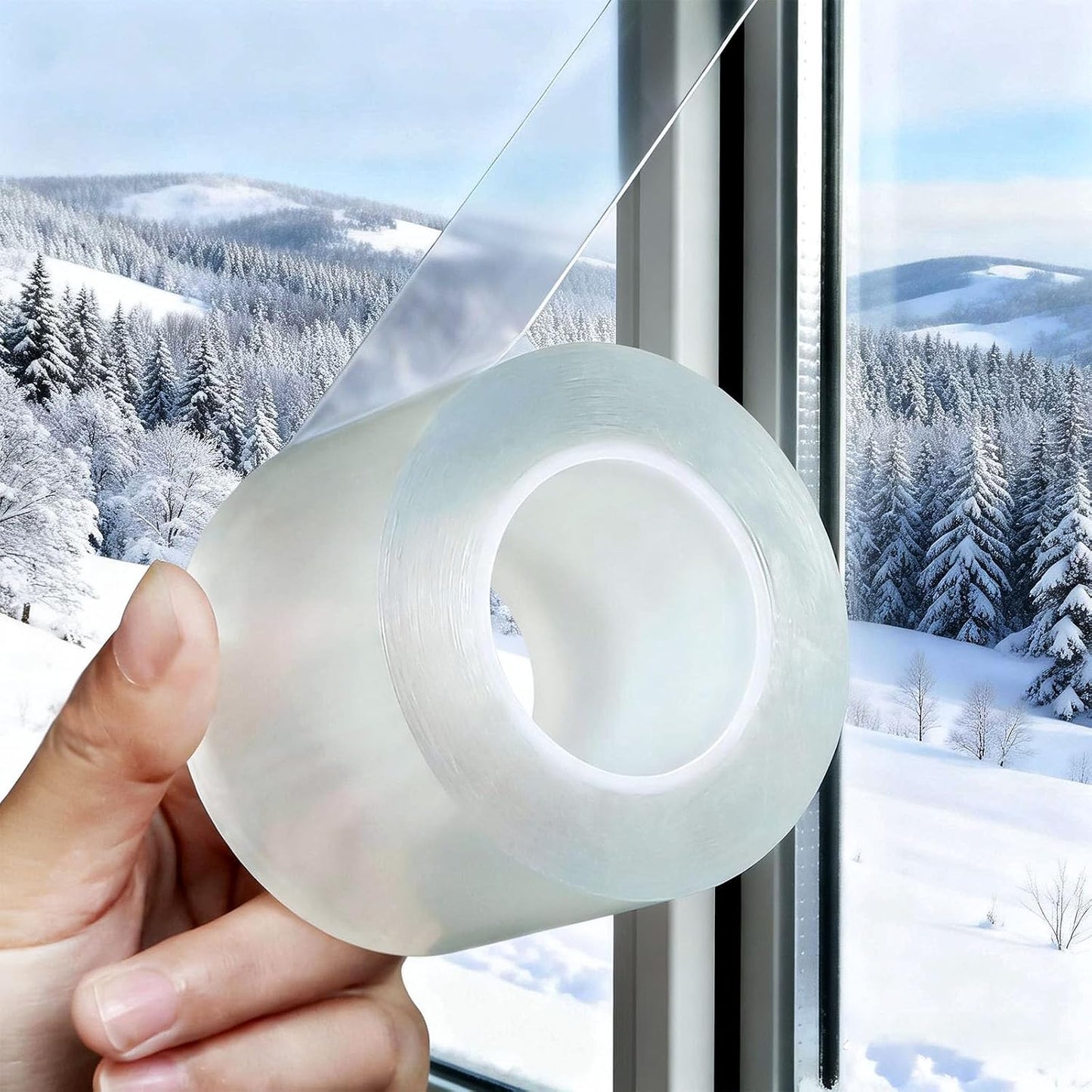 Window Sealing Tape 2 Inch x 33 Ft Transparent Window Insulation Waterproof Nano Draft Isolation Tape Clear Weather Stripping Caulk Tape for Window and Bathroom Shower Glass Side Gaps