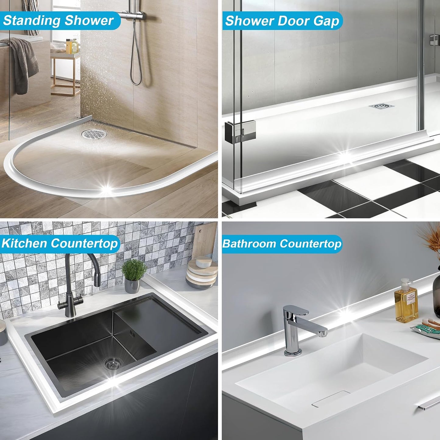39Inch Shower Threshold Water Dam, Self-Adhesive Silicone Shower Barrier Water Stopper Shower Door Bottom Seal Strip Shower Splash Guard for Bathroom Kitchen Bathtub