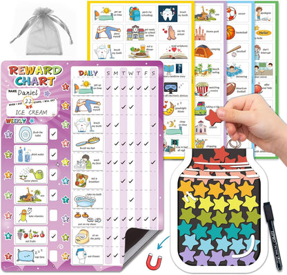 JJPRO Magnetic Bedtime/Morning/Daily Routine Chart for Kids with Reward Jar-Morning Routine Chart,Daily Checklist Reward Chart for Toddlers,Reward Jar for Kids,Cute Visual Schedule Board for Home