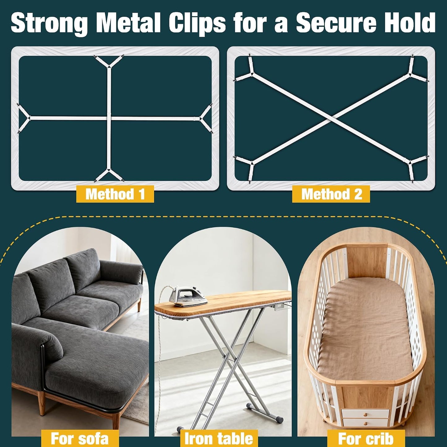 2 Pack Extra Long Bed Sheet Straps, Strong Diagonal Bedding Clips, Easy Install Mattress Sheet Fasteners for Deep Pockets