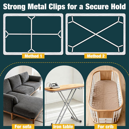 2 Pack Extra Long Bed Sheet Straps, Strong Diagonal Bedding Clips, Easy Install Mattress Sheet Fasteners for Deep Pockets