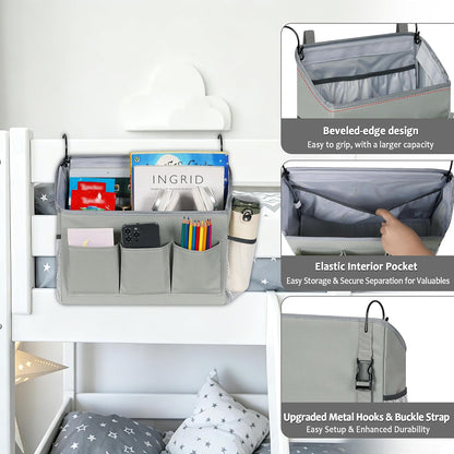 Loghot Bedside Caddy Organizer Bed Storage Bag for Dorm Hospital Crib White | 7 pockets bedside hanging organizer for phone books remotes, fits dorm hospital crib bunk beds, keeps organized easy access