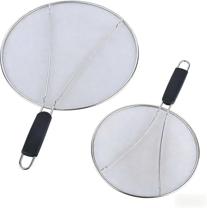 Stainless Steel Splatter Guard Fine Mesh For Pots Frying Pans(15in) | Rust-proof metal mesh blocks oil splashes while venting steam, heat-insulated grip, dishwasher safe, hangable flat storage
