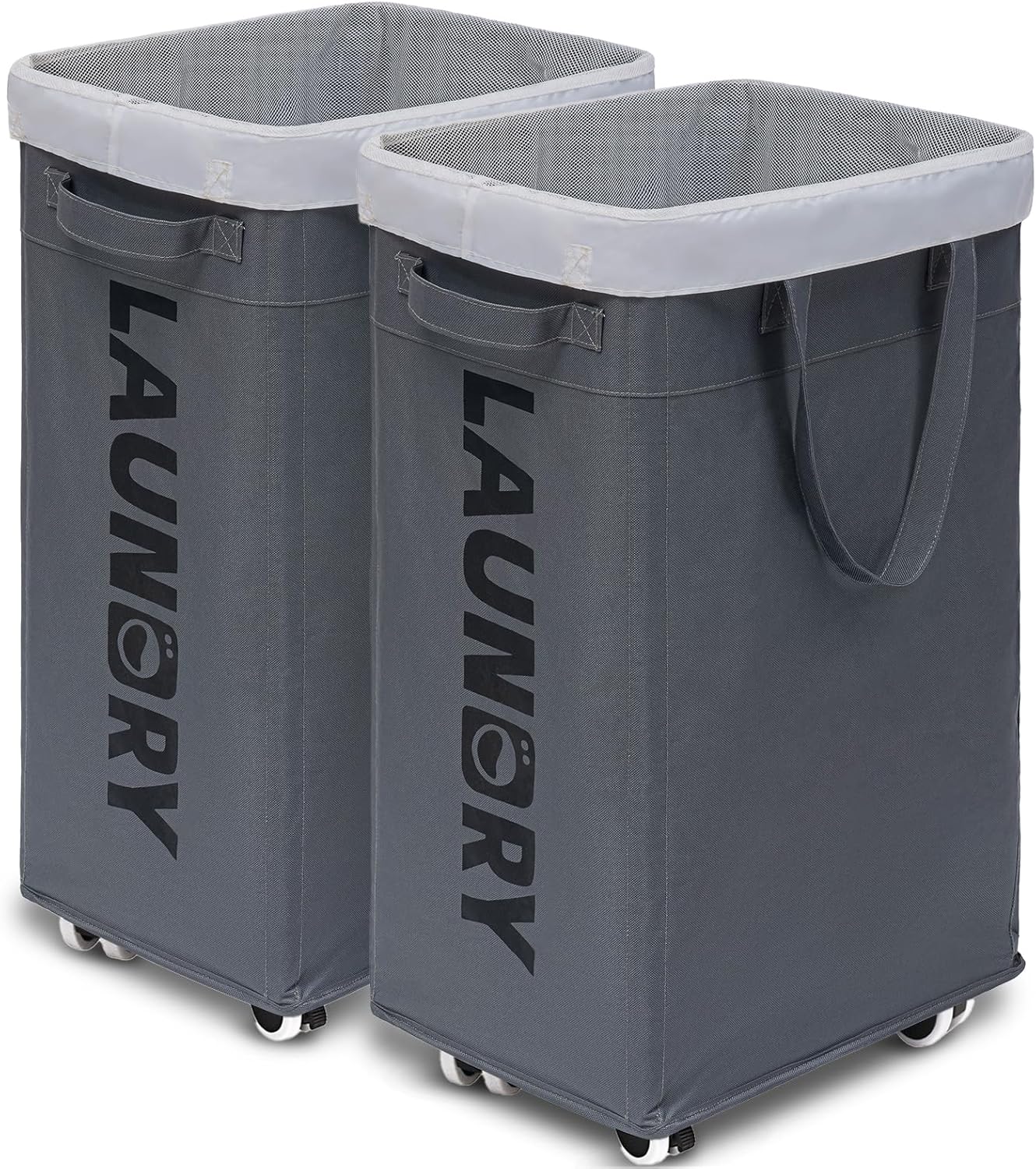 Goodpick 75L Laundry Basket with Wheels & Removable Wash Bag for Dorm | Rolling Laundry Basket with Handles for Dirty Clothes, Fodable Hamper for Laundry Room, Dorm Room Essentials, Grey