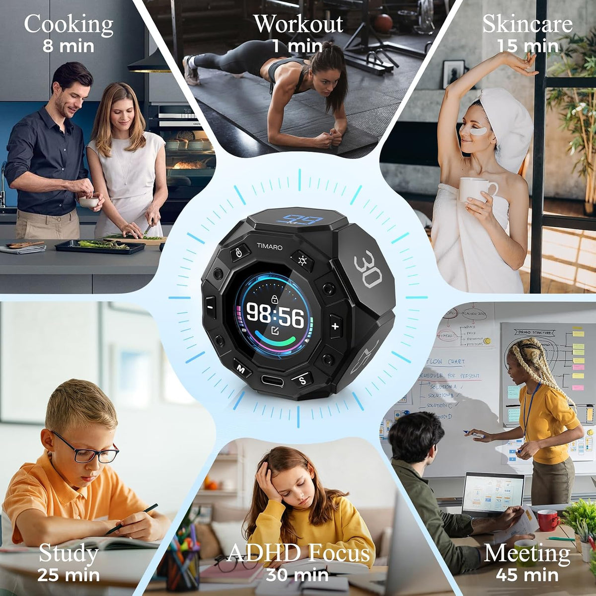 TIMARO Pomodoro Timer with 3/5/10/25/30 Min Presets for Productivity