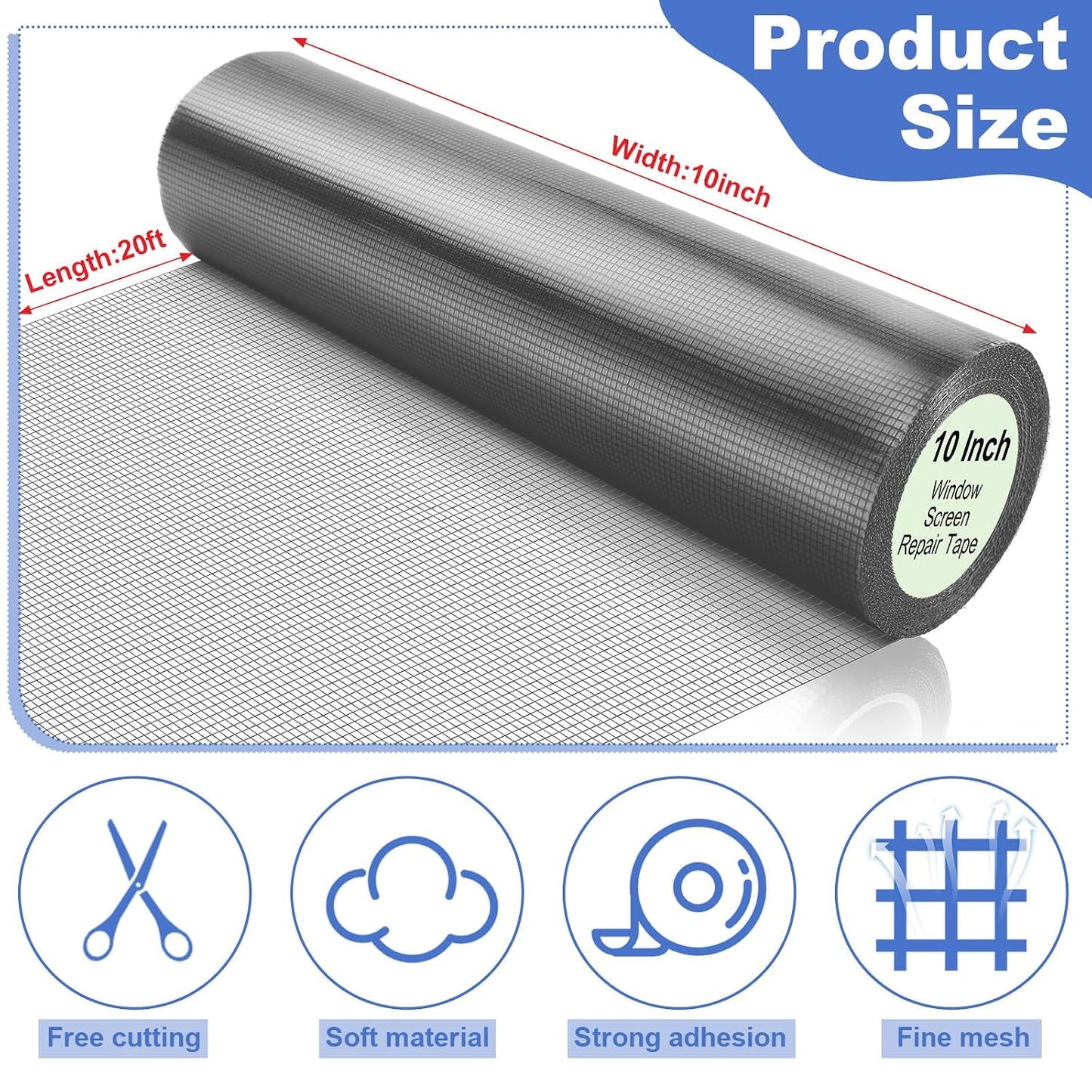 CroBlissful 5 Inch X 20 ft Extra Wide Window Screen Tape Mesh Repair, Gray | Strong Adhesive, Waterproof Fiberglass, Screen Repair Kit Patch, for Window Door Tears Holes