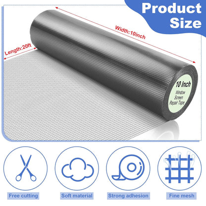 CroBlissful 5 Inch X 20 ft Extra Wide Window Screen Tape Mesh Repair, Gray | Strong Adhesive, Waterproof Fiberglass, Screen Repair Kit Patch, for Window Door Tears Holes