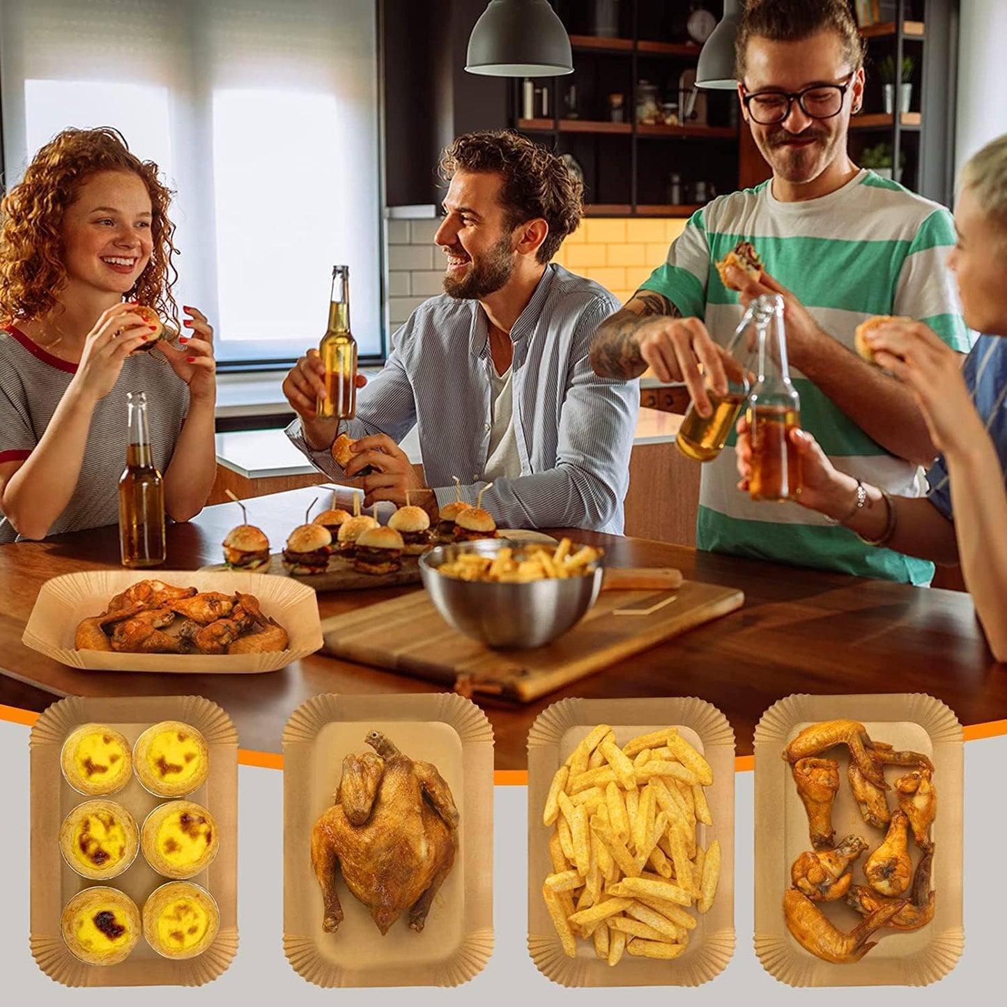Air Fryer Liners Disposable for Ninja Dual, 8.6 x 5.5in, 100 Pcs | Rectangular parchment liners for Ninja DZ201/DZ401 and other dual-basket air fryers; nonstick, oilproof and easy to dispose