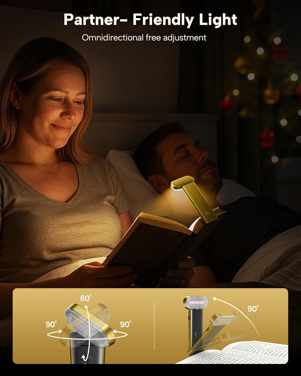 86lux Book Light, Rechargeable Reading Light for Book in Bed | 3 Color Modes & Stepless Dimming, Aluminum Alloy LED Bookmark Light for Book Lovers, Technology Black