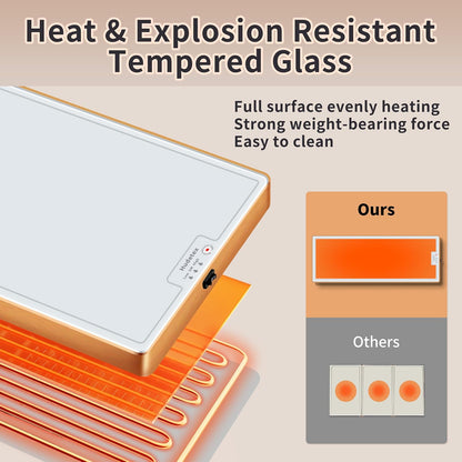 Warming Mat for Food,Extra Long 40"x12",Tempered Glass Warming Tray, Black