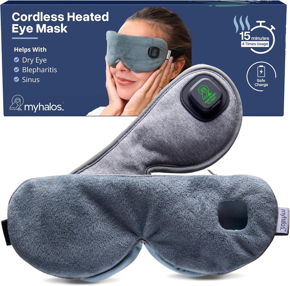 MyHalos Cordless Heated Eye Mask, Rechargeable Warm Compress for Dry Eyes