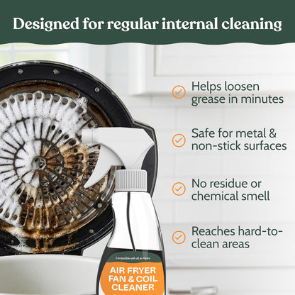 Roobi Air Fryer Cleaner, 6 Powder Sachets + Brush | Deep Cleans Drawer, Basket & Grill Without Scrubbing, Coating-Safe, Food-Contact Safe, Organic