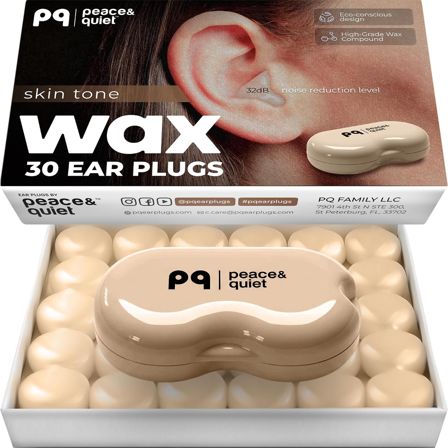 Peace&Quiet PQ Wax Ear Plugs for Sleeping - 30 Silicone Wax Earplugs for Sleeping and Swimming, Gel Ear Plugs for Noise Cancelling, Sound Blocking Level of 32 Db (30 Pillows), Color: White