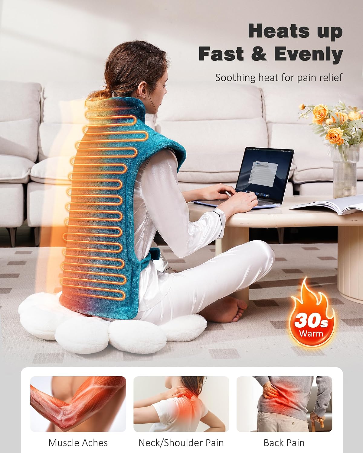 Yokimisu Heating Pad for Neck, Shoulders and Back Pain Relief, 2.5lb Weighted Large 24"x33" Wearable Electric Heating Pad, Fast Heating, ETL Certified, Gift for Women and Men, Ideal for Mom & Dad-Grey
