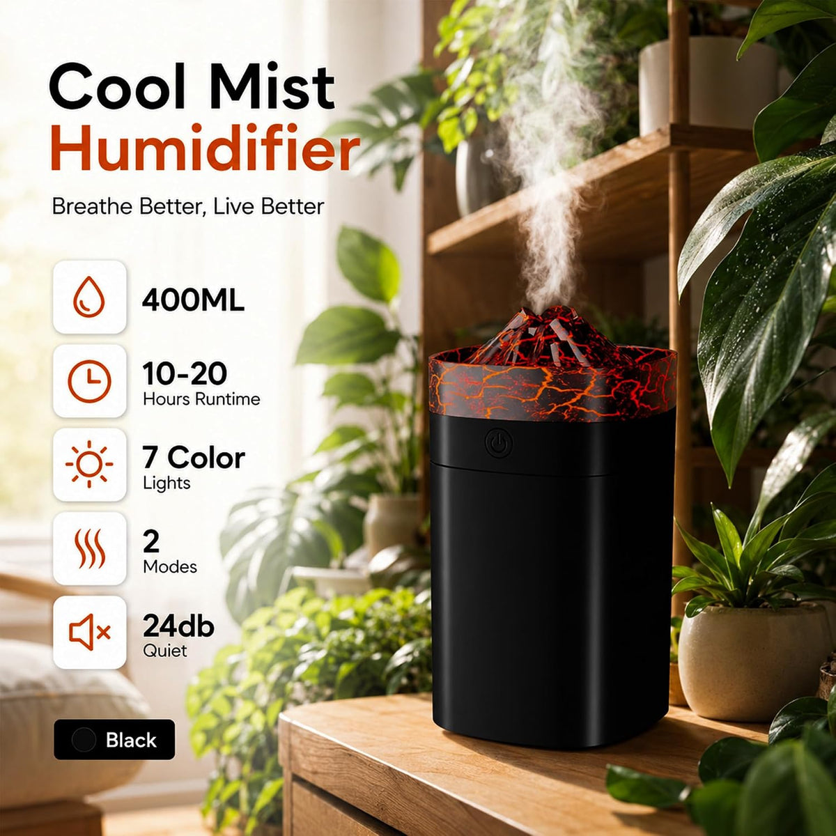 300ml Cool Mist 7 Colorful Lights Humidifier, 10-20 Hour Runtime for Plants