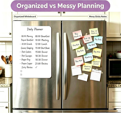 Dual-Sized Magnetic Whiteboard Set for Fridge 4 Markers and Eraser | Magnetic Dry Erase Board, 12" x 8" & 12" x 4" White board Set for Grocery Lists, Weekly Planning and Family Messages Board