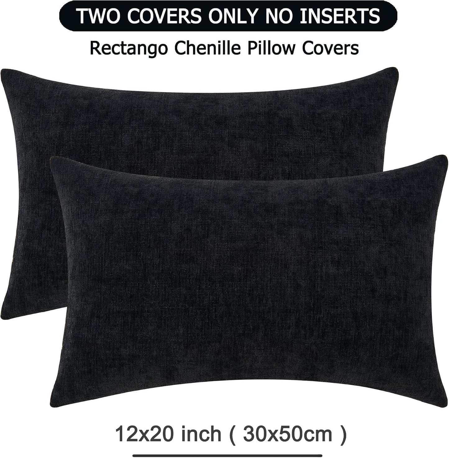 GAWAMAY Lumbar Support Pillow Decorative Rectangle Throw Pillow Covers 12"x20" Inch Set of 2, Soft Chenille Fall Pillowcase for Living Room Bedroom Sofa Couch Cushion Cover Grey 30x50cm (No Insert)