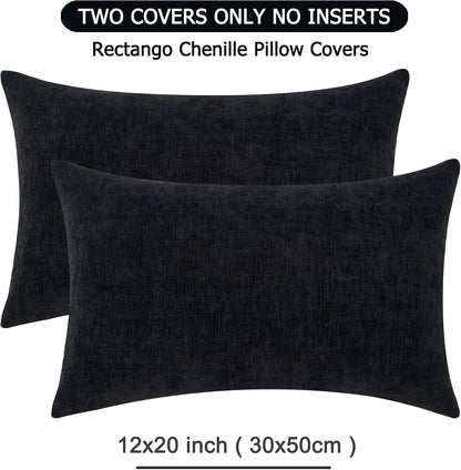 GAWAMAY Lumbar Support Pillow Decorative Rectangle Throw Pillow Covers 12"x20" Inch Set of 2, Soft Chenille Fall Pillowcase for Living Room Bedroom Sofa Couch Cushion Cover Grey 30x50cm (No Insert)