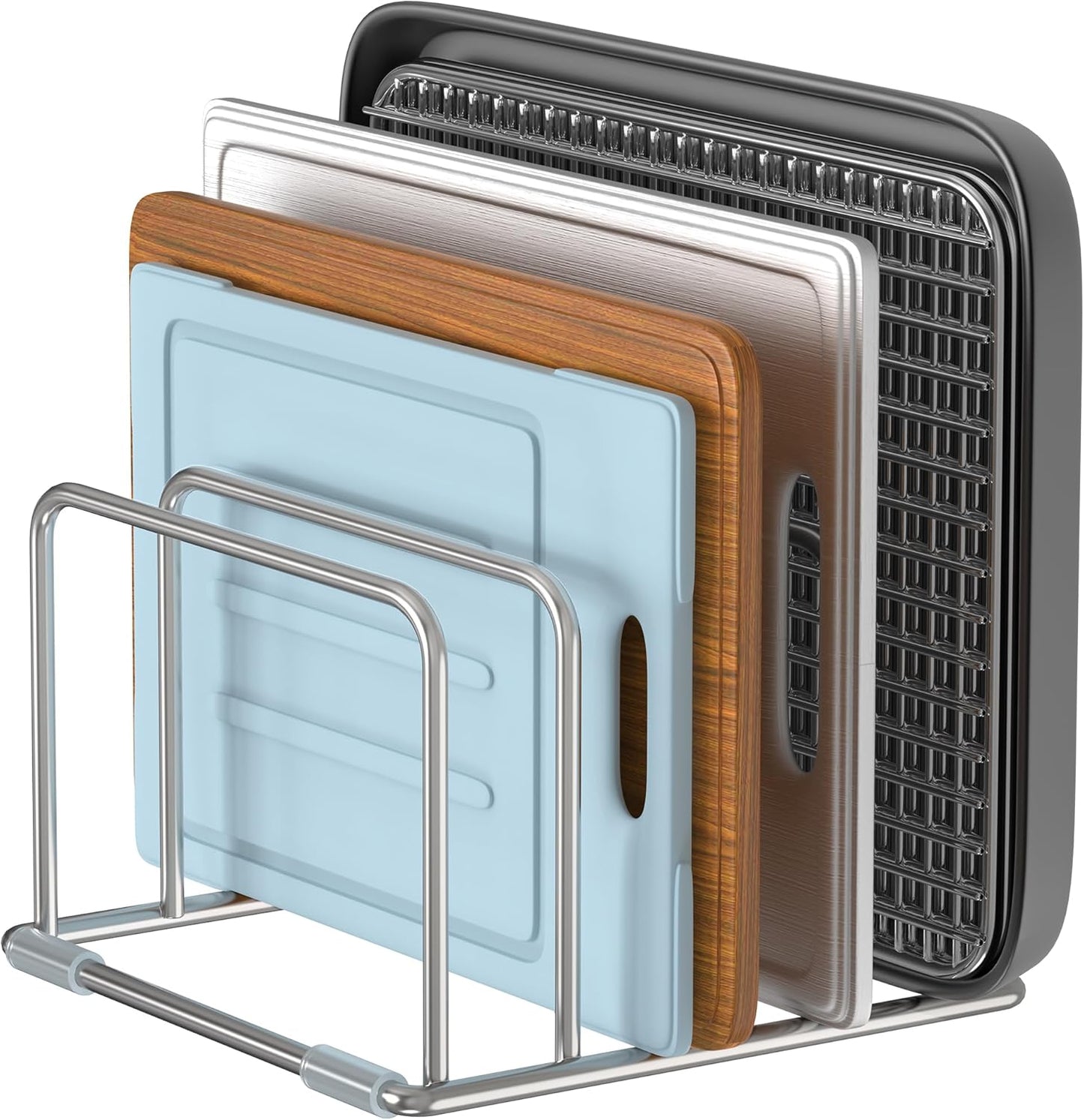 Cutting Board Holder Stand, Chopping Board Organizer Rack with 304 Stainless Steel, Cookie Sheet Storage Organizer, 1.0 & 1.2 Inch Wide Slots (1 Pack)