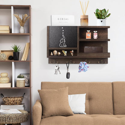 Key Holder for Wall, Mail Organizer Wall Mount with Key Hooks and Wallet Holder, Sunglasses Storage and Dog Leash Hanger, Decorative with 4 Double Hooks and Chalkboard