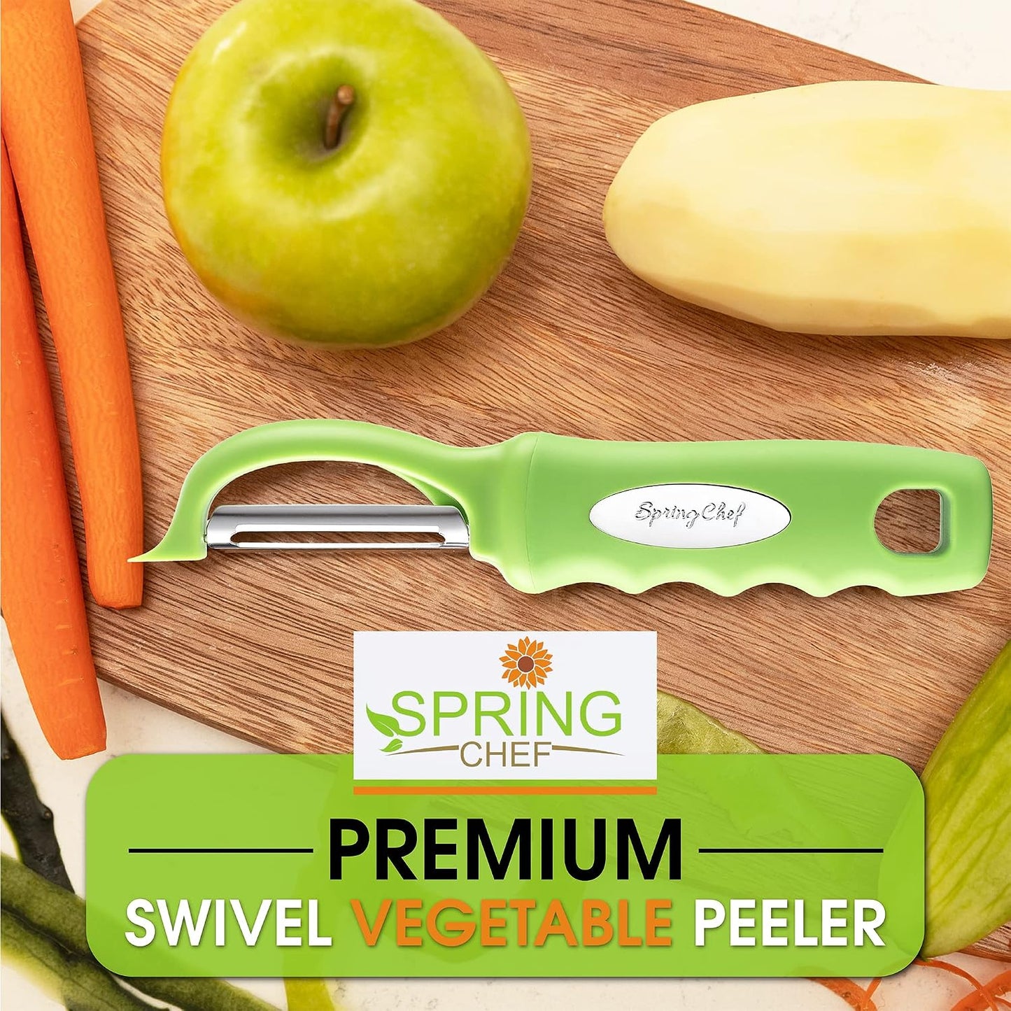 Spring Chef Swivel Potato Peeler for Kitchen w/ Soft Grip Handle, Mango | Premium Vegetable Peeler w/ Sharp Stainless Steel Blades, Multifunctional Food Peeler for Apple, Carrot, Cucumber, Fruit