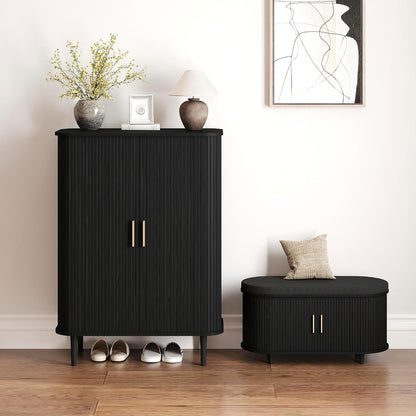 DHH Shoe Storage Cabinet with Sliding Door, 6-Tier Shoe Cabinet with Adjustable Shelves, Modern Freestanding Shoe Storage Organizer for Entryway, Hallway, Living Room (Walnut, 47 ")