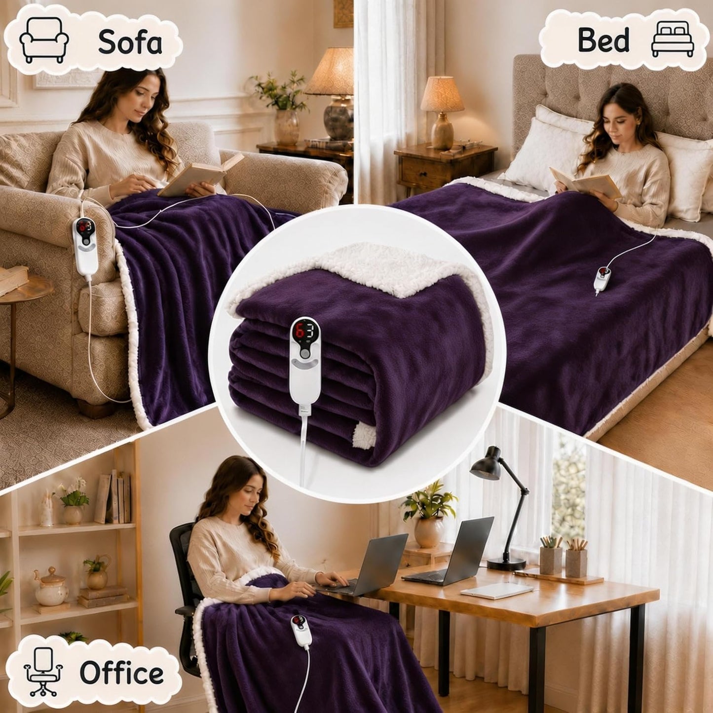 Soypipo Electric Heated Throw Blanket 50"x60", Faux Fur Plush with 4 Heat Settings & 2/4/8/10H Auto Shut-Off, Overheat Protection, Machine Washable, for Office & Chair, Dark Grey