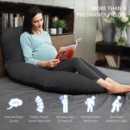 MOON PARK Pregnancy Pillows for Sleeping - 57 Inch U Shaped Full Body Maternity Pillow with Removable Cover - Support for Back, Legs, Belly, Hips - Pregnancy Pillow for Women - Grey